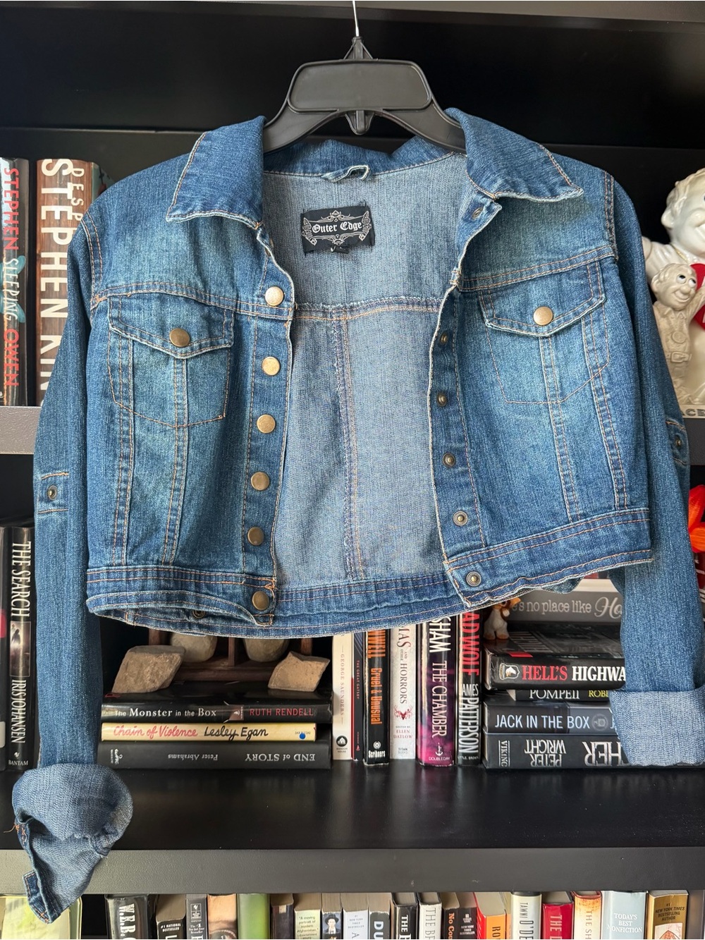 Outer Edge Womens Light Blue Cropped Denim Jacket